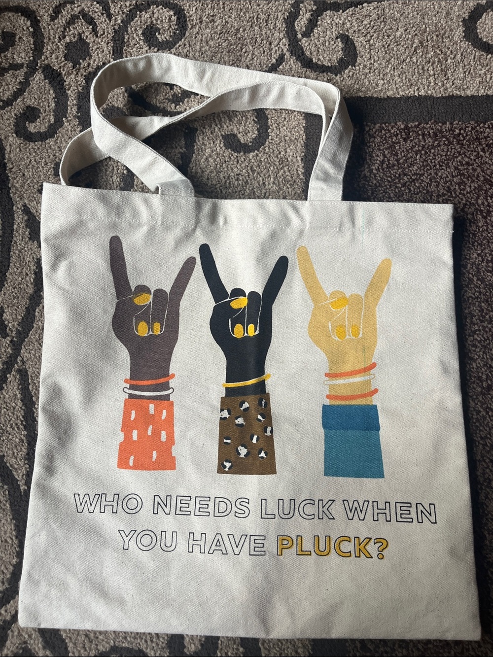Sseko Canvas Tote Bag White with Multicolor Hands Print